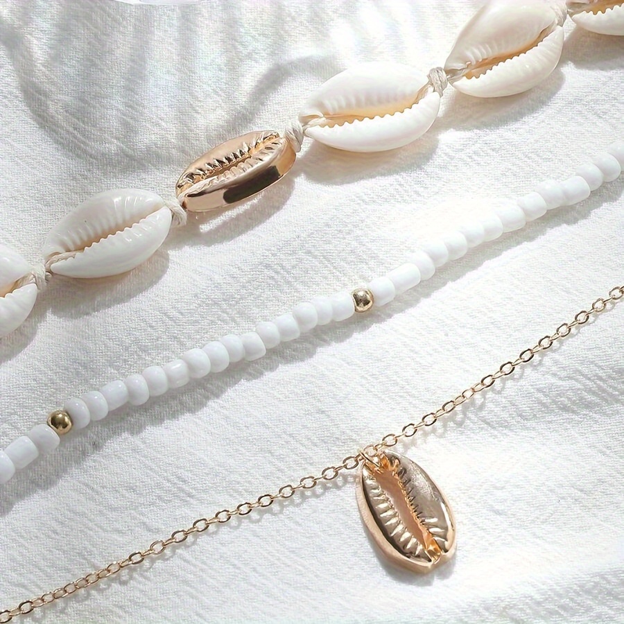 Shell Beaded Necklace Set Minimalist Vacation Style